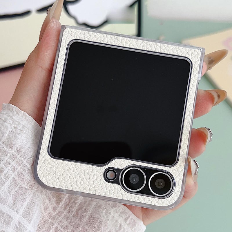 إيروريكس جراب هاتف Samsung Galaxy Z Flip7 5G من الجلد الشفاف بملمس الليتشي (برتقالي) - Image 4