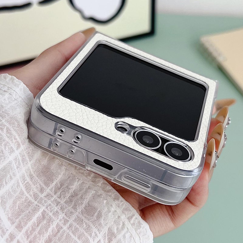 إيروريكس جراب هاتف Samsung Galaxy Z Flip7 5G من الجلد الشفاف بملمس الليتشي (برتقالي) - Image 5