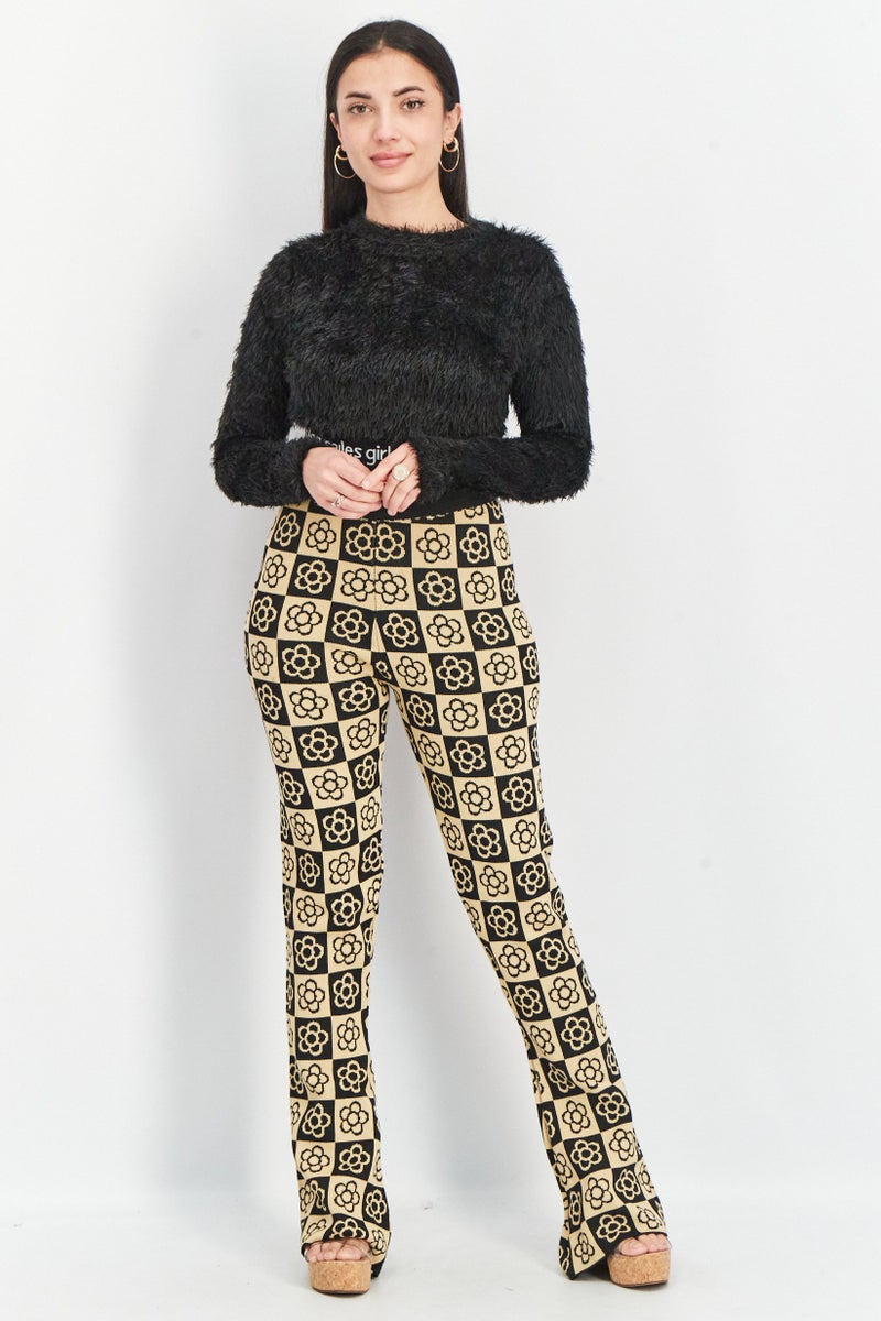 Les Girls Les Boys Women Round Neck Long Sleeve Crop Top, Black - Image 2