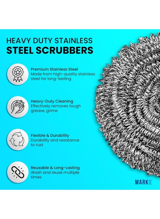 MARKQ طقم فُرَش تنظيف من الفولاذ المقاوم للصدأ - 24 قطعة من وسادات التنظيف الثقيلة المقاومة للصدأ للاستخدام في المطبخ، الأواني، المقالي، الشوايات والاستخدام المنزلي | وسادات تنظيف معدنية متينة - Image 4
