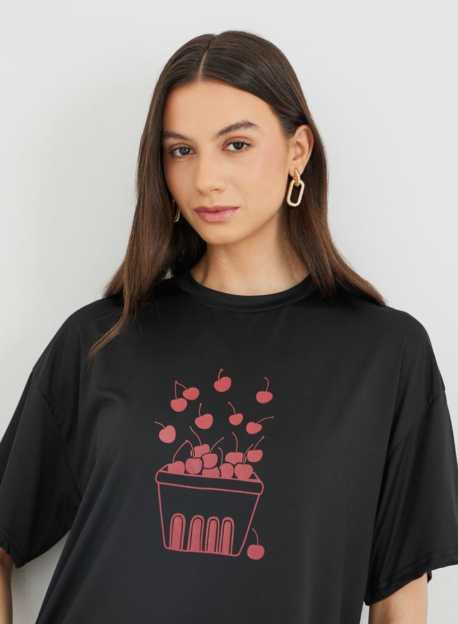 Take Two Cherry Printed Short Sleeve T-Shirt and Leggings Co-Ords - Image 4