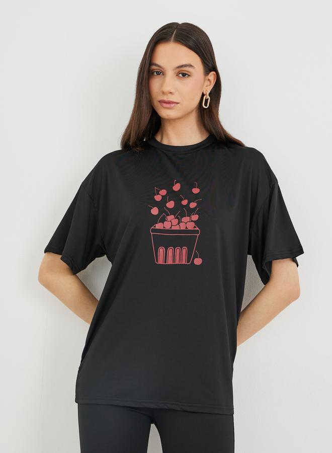 Take Two Cherry Printed Short Sleeve T-Shirt and Leggings Co-Ords - Image 3