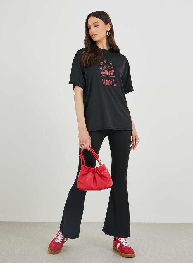Take Two Cherry Printed Short Sleeve T-Shirt and Leggings Co-Ords - Image 2
