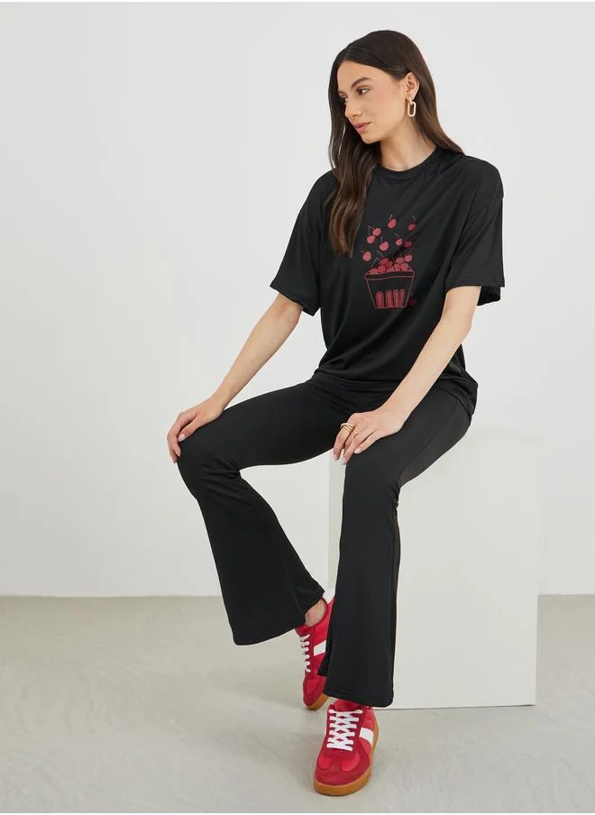 Take Two Take Two Cherry Printed Short Sleeve T-Shirt and Leggings Co-Ords
