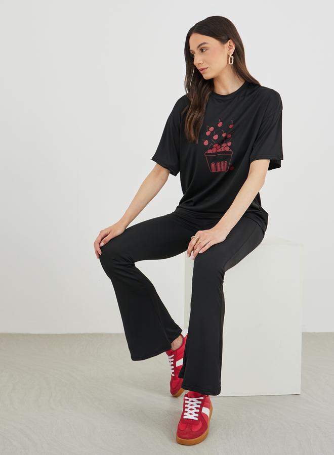 Take Two Cherry Printed Short Sleeve T-Shirt and Leggings Co-Ords - Image 1
