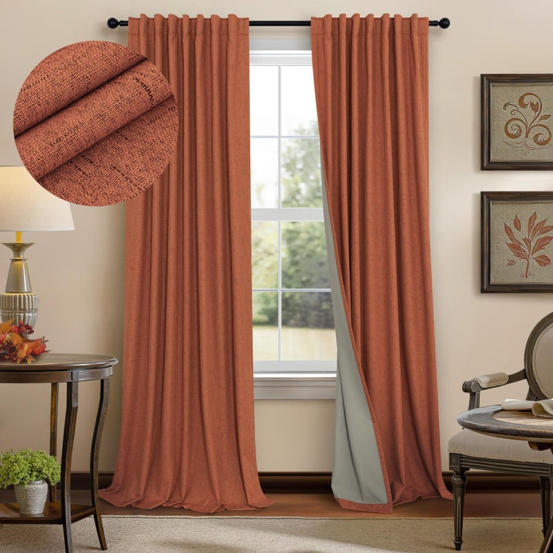 Pitalk Terracotta Blackout Curtains 84 Inch Length 2 Panel Set for Fall Living Room Linen Textured Boho Black Out Western Curtains for Bedroom Darkening Thermal Insulated Drapes Rust Burnt Orange 52x84 Long - Image 1