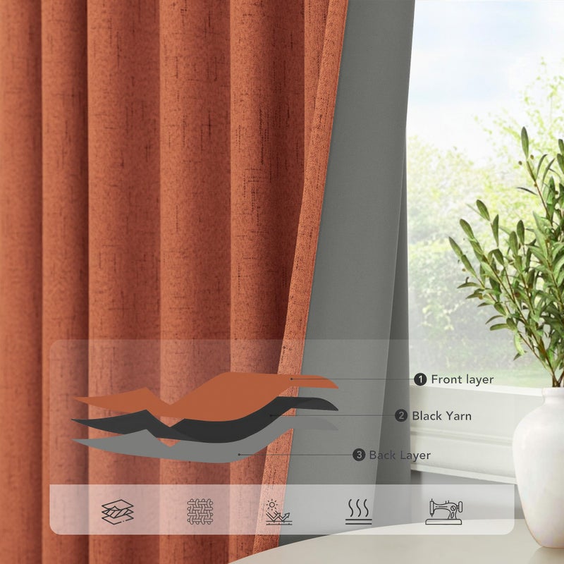 Pitalk Terracotta Blackout Curtains 84 Inch Length 2 Panel Set for Fall Living Room Linen Textured Boho Black Out Western Curtains for Bedroom Darkening Thermal Insulated Drapes Rust Burnt Orange 52x84 Long - Image 5