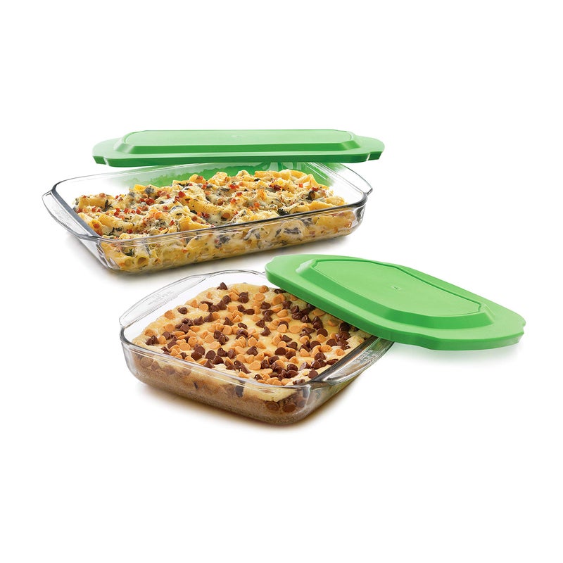LIBBEY Libbey Bakers Basics 2 Piece Glass Baking Dish with Lid Stackable Clear Versatile Casserole Dish Set Baking Glassware Set for Food Prep and Baking