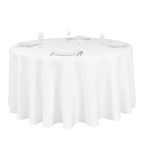 LTC LINENS 120 in Round Tablecloth for 60 Inch Round Table White Round Table Cover Washable Wrinkle Resistant Polyester Fabric Cloth for Wedding Party