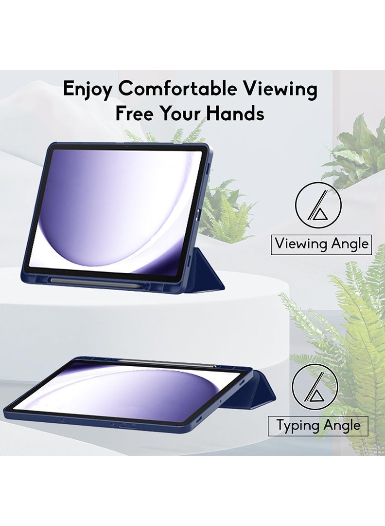 ثيودور جراب متوافق مع سامسونج جالاكسي تاب A11 2025/ A9 2023 مقاس 8.7 بوصة، جراب ذكي مع حامل قلم، جراب ثلاثي الطي رفيع مع ظهر من مادة TPU الناعمة، غطاء تشغيل/إيقاف تلقائي - أزرق داكن - Image 5