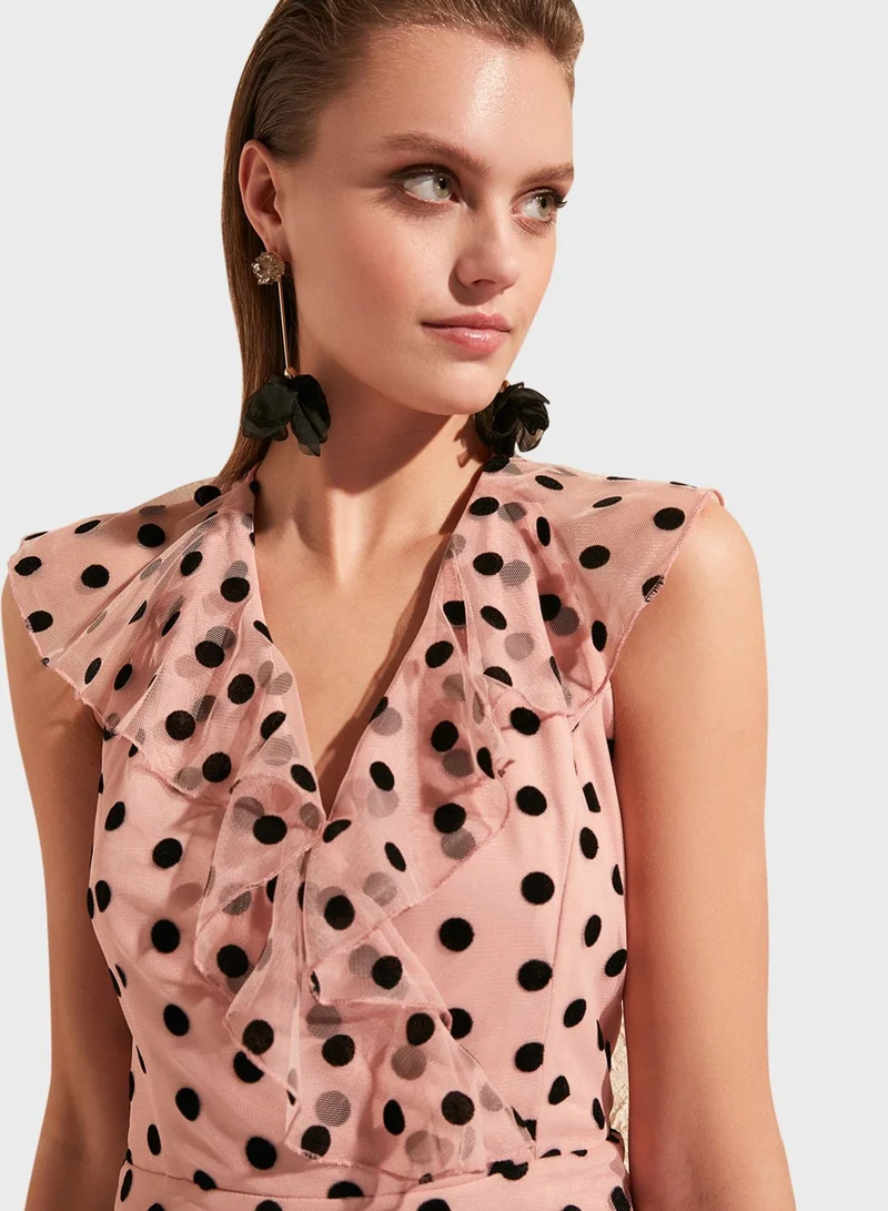 trendyol Ruffle Detail Printed Dress