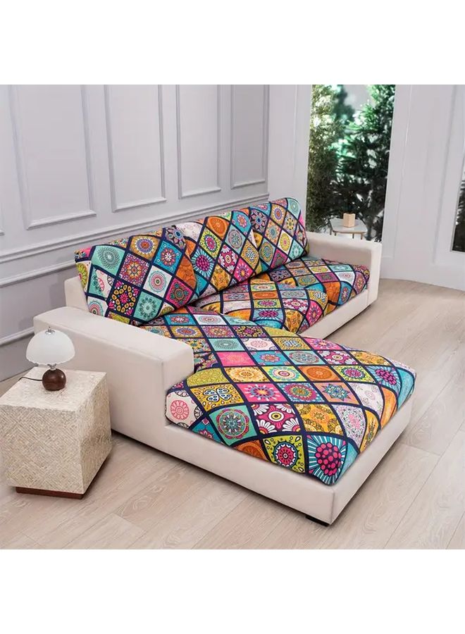 L Shaped Sofa Cover Washable Bohemian Style Black Gray Sliky Fiber Fabric Protector - Image 5