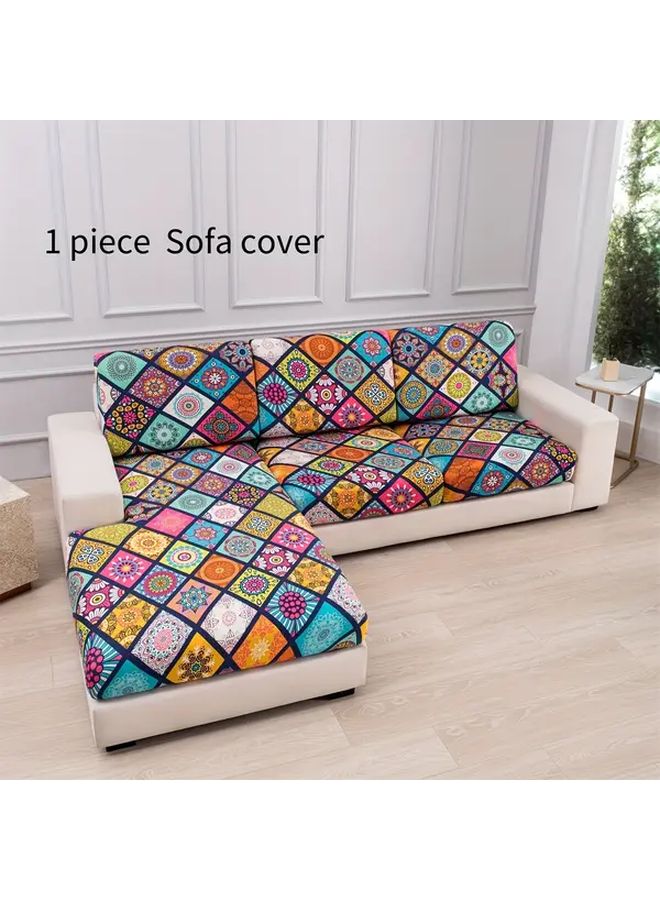 L Shaped Sofa Cover Washable Bohemian Style Black Gray Sliky Fiber Fabric Protector - Image 1