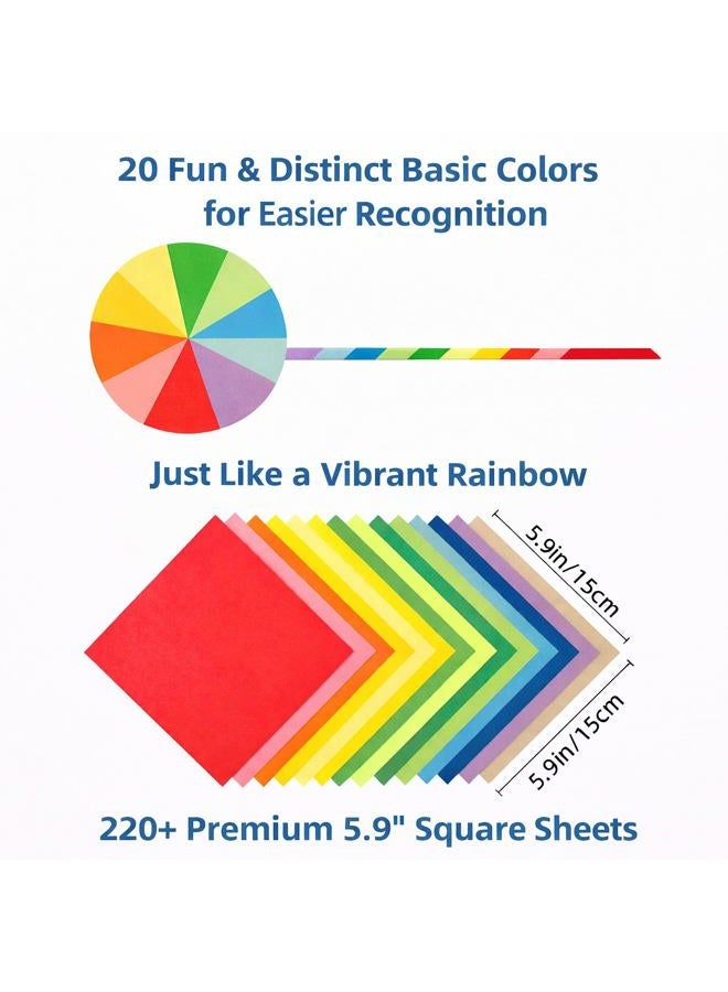 Enmousvan Origami Paper Set, 6x6 Inch, Double Sided Color, 220 Sheets, 10 Fun & Distinct Colors, Child-Friendly, with DIY Accessory Kit for Hands-on Art and Craft Projects - Image 2