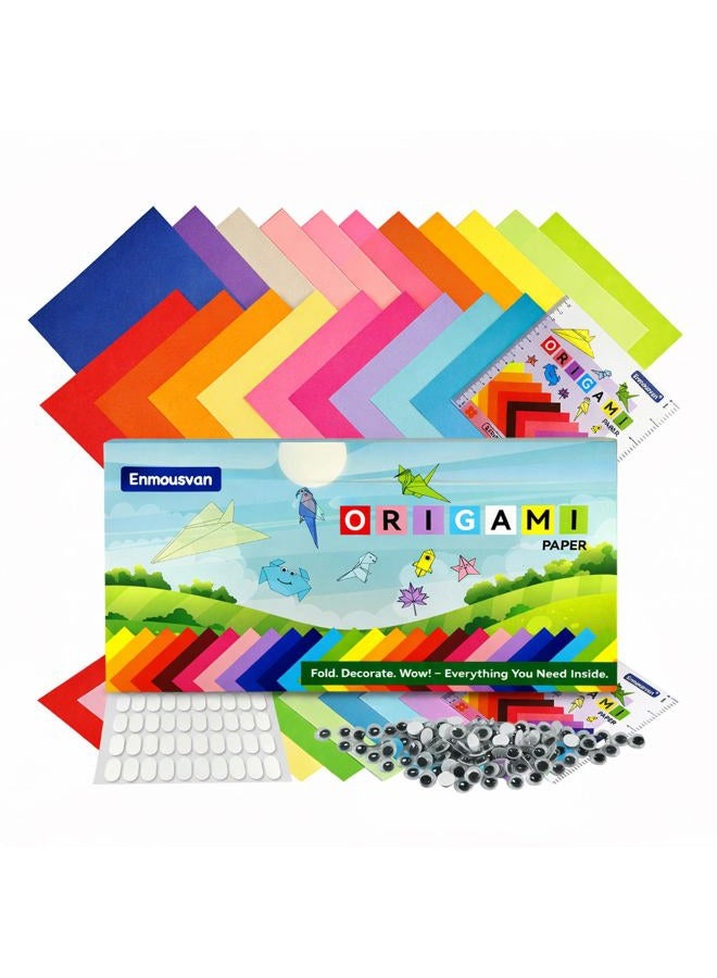 Enmousvan Origami Paper Set, 6x6 Inch, Double Sided Color, 220 Sheets, 10 Fun & Distinct Colors, Child-Friendly, with DIY Accessory Kit for Hands-on Art and Craft Projects - Image 1