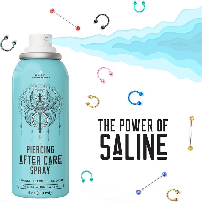 BASE LABORATORIES Base Labs Sea Salt Piercing Aftercare Spray | 4oz | Cleanses, Sterilizes & Soothes | Saline Solution For Piercings with Lysozyme | Fast Ear Piercing Cleaner Solution For Ears, Nose & Bumps | 120ml - Image 5