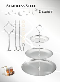 Generic Stainless Steel 3-Layer Dessert Stand Fruit Tray ,Cake Stand,Display Rack, Kitchen Dining Tray, Serving Trays with European Crown Handle,  Tray Decor Coffee Table Round Tray, Perfume Jewelry Trays,for Family Gatherings, Afternoon tea, Office activities, Banquet Celebrations,Hotel Restaurants26/20/14X34.5cm  - Image 1