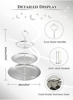Generic Stainless Steel 3-Layer Dessert Stand Fruit Tray ,Cake Stand,Display Rack, Kitchen Dining Tray, Serving Trays with European Crown Handle,  Tray Decor Coffee Table Round Tray, Perfume Jewelry Trays,for Family Gatherings, Afternoon tea, Office activities, Banquet Celebrations,Hotel Restaurants26/20/14X34.5cm  - Image 3