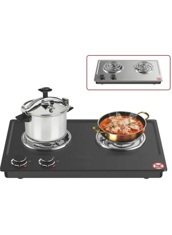 Tradeo Double Burner Electric Cooktop, 2000W Portable Countertop Stove with Adjustable Temperature Control - Image 1