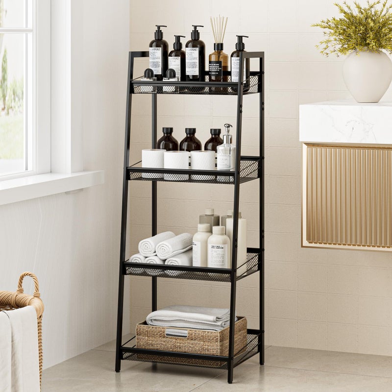 Masupu 4 Tier Bathroom Shelf, Bathroom Organizer and Storage for Small Space, Free-Standing Metal Rack Shelves Waterproof for Kitchen, Bathroom, Laundry, Toilet, Black - Image 1