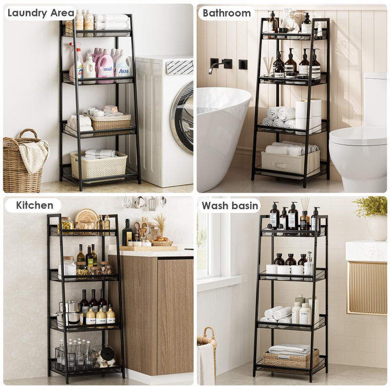 Masupu 4 Tier Bathroom Shelf, Bathroom Organizer and Storage for Small Space, Free-Standing Metal Rack Shelves Waterproof for Kitchen, Bathroom, Laundry, Toilet, Black - Image 5