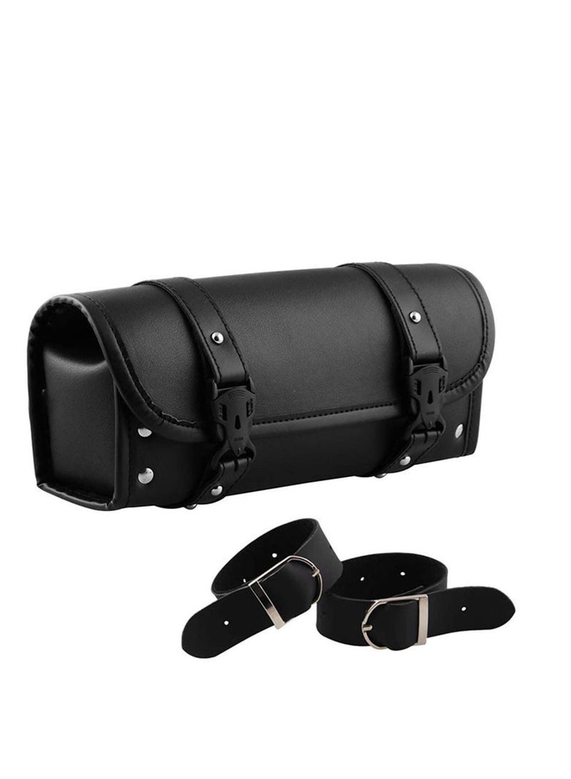 SYOSI Motorcycle Tool Bag, Universal Tool Bag, Motorcycle Side Bag, Motorcycle Fork Bag, Suitable for Harley Suzuki Kawasaki, Motorcycle Handlebar Bag, PU Leather Black  - Image 1