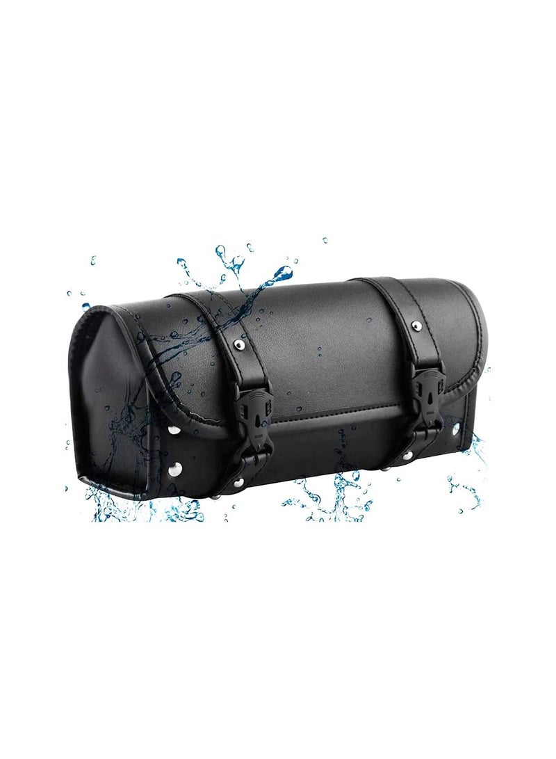 SYOSI Motorcycle Tool Bag, Universal Tool Bag, Motorcycle Side Bag, Motorcycle Fork Bag, Suitable for Harley Suzuki Kawasaki, Motorcycle Handlebar Bag, PU Leather Black  - Image 3