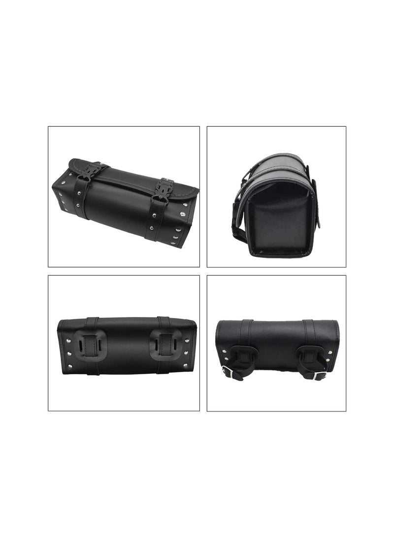 SYOSI Motorcycle Tool Bag, Universal Tool Bag, Motorcycle Side Bag, Motorcycle Fork Bag, Suitable for Harley Suzuki Kawasaki, Motorcycle Handlebar Bag, PU Leather Black  - Image 4