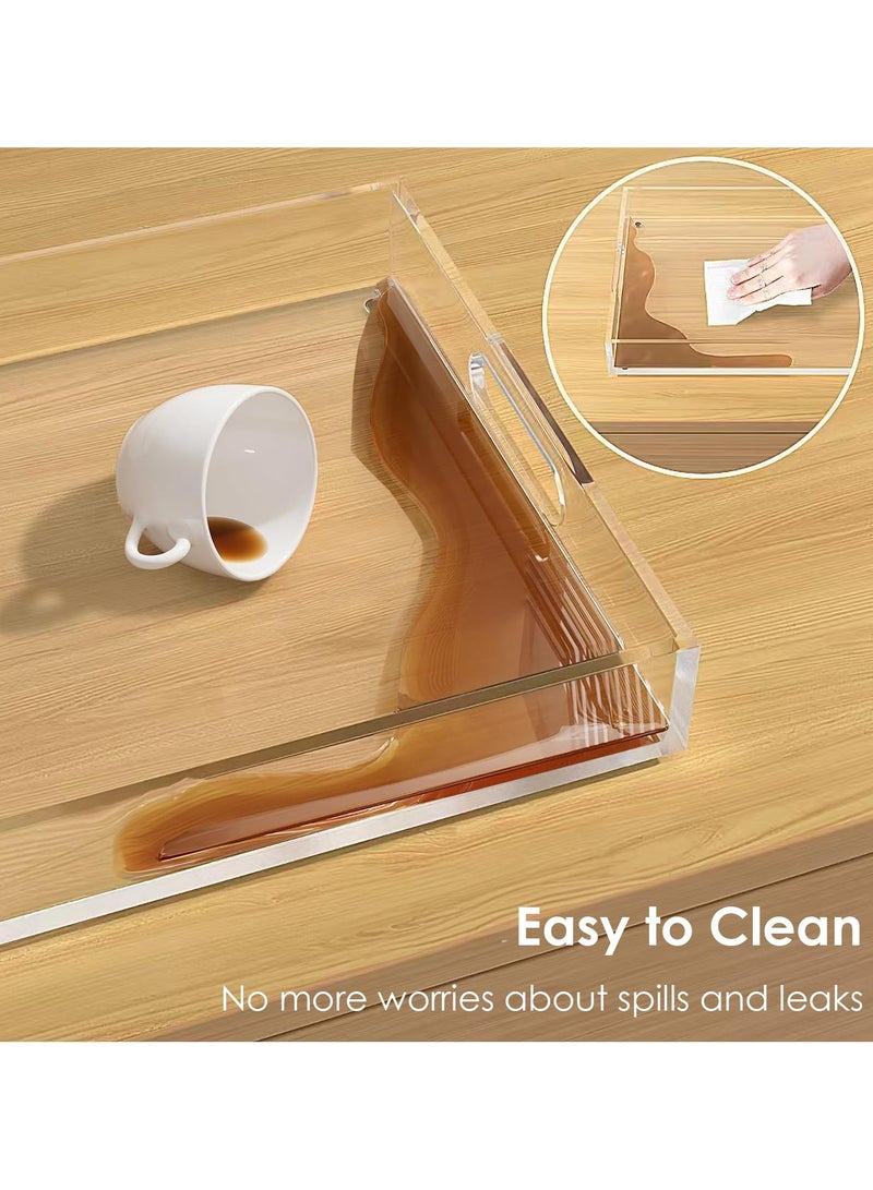 XiuWoo 2 Pack Serving Tray with Handles, Clear Acrylic Tray for Serving Food, Large Outdoor Food Trays for Eating, Acrylic Trays for Appetizer, Pizza, Fruit and Drinks, Unbreakable, 16×12 inch+11.2×15.2inch  - Image 4