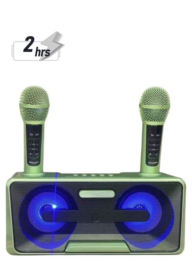 Wireless Bluetooth Speakers, Double Chorus Speaker With Two Microphones, Easy To Carry Portable Karaoke Machine, Lightweight Durable Music Player For Indoor Outdoor, (1pc, Green) - Image 1