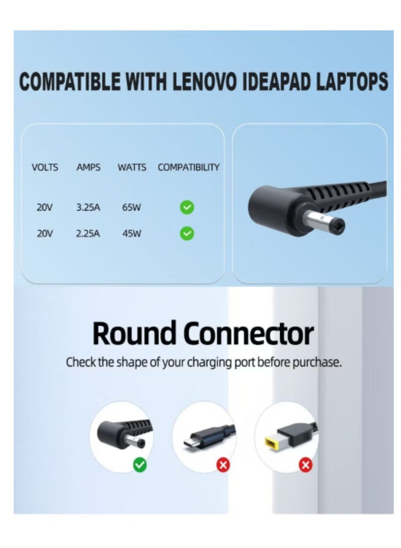 Terabyte شاحن لابتوب 20 فولت 65 واط/45 واط للي Lenovo، محول AC بديل Ideapad، 3 5 320 310 320S 330 330S 110 110S 120S، Ideapad Flex 4 5 6 ADl45WCD 330S-15Ikb Yoga 520 530 مع قابس نوع-G المملكة المتحدة【4.0 * 1.7 مم】 - Image 2