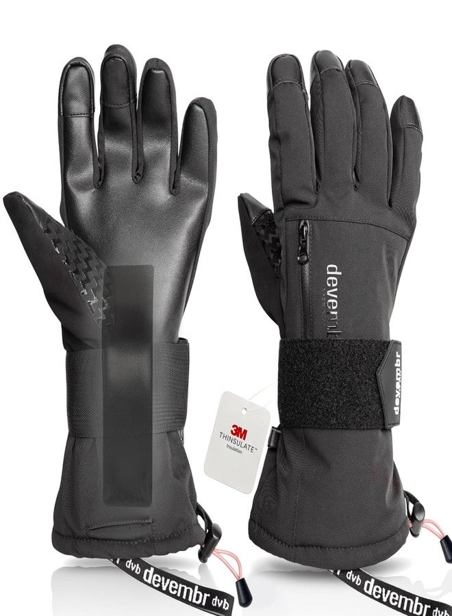 devembr Snowboarding Gloves with Wrist Guards, Ski Gloves Touchscreen, Black, L - Image 1