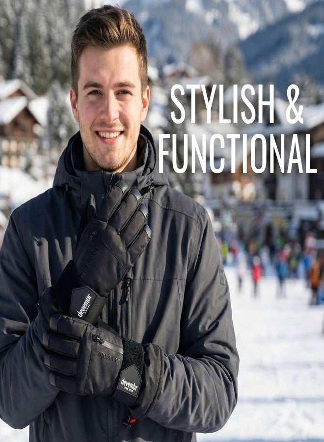 devembr Snowboarding Gloves with Wrist Guards, Ski Gloves Touchscreen, Black, L - Image 3