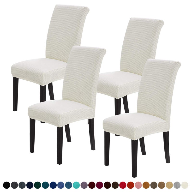 Joccun Joccun Chair Covers for Dining Room Set of 4 Dining Chair Slipcovers Stretch Dining Room Chair Covers Seat ProtectorWashable Parsons Chair Cover for HomeHotelBanquetIvory4 Pack