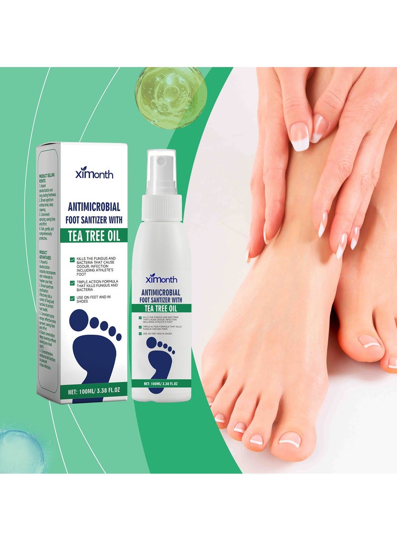ximonth Foot Sanitizer Spray with Tea Tree Oil,Foot Deodorant Spray, Foot Odor Eliminator for Stinky Feet, Foot Sweat Foot Odor Freshener,Clear Foot Sanitizer Spray,Tea Tree Oil Foot Spray, 100 ml/3.5 oz  - Image 1
