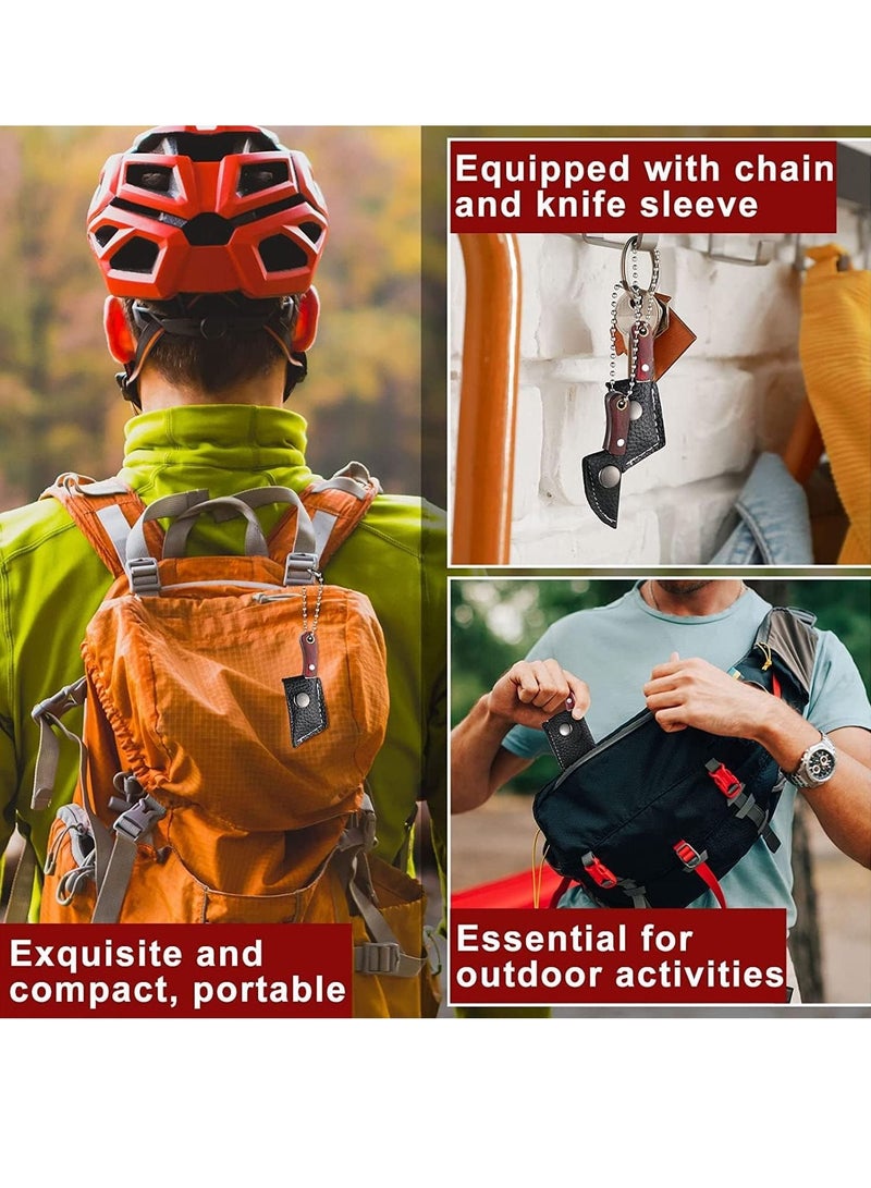 Excefore سكاكين صغيرة، سلسلة مفاتيح مكونة من 8 قطع، مجموعة سكاكين جيب، سلسلة مفاتيح صغيرة، مقبض خشبي، سكين صغير بأكمام جلدية، حقيبة هدايا مزخرفة محمولة للحمل في الهواء الطلق، فتح صندوق سكين لفتح الرسائل - Image 5