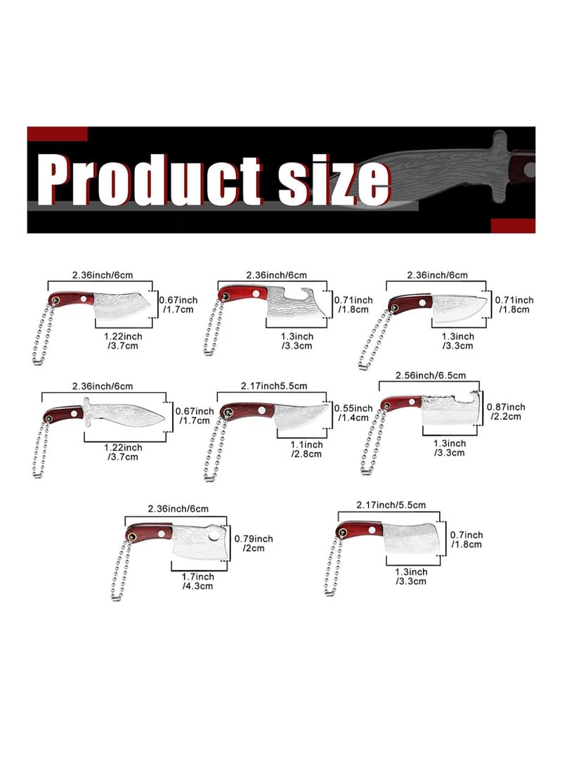 Excefore سكاكين صغيرة، سلسلة مفاتيح مكونة من 8 قطع، مجموعة سكاكين جيب، سلسلة مفاتيح صغيرة، مقبض خشبي، سكين صغير بأكمام جلدية، حقيبة هدايا مزخرفة محمولة للحمل في الهواء الطلق، فتح صندوق سكين لفتح الرسائل - Image 3