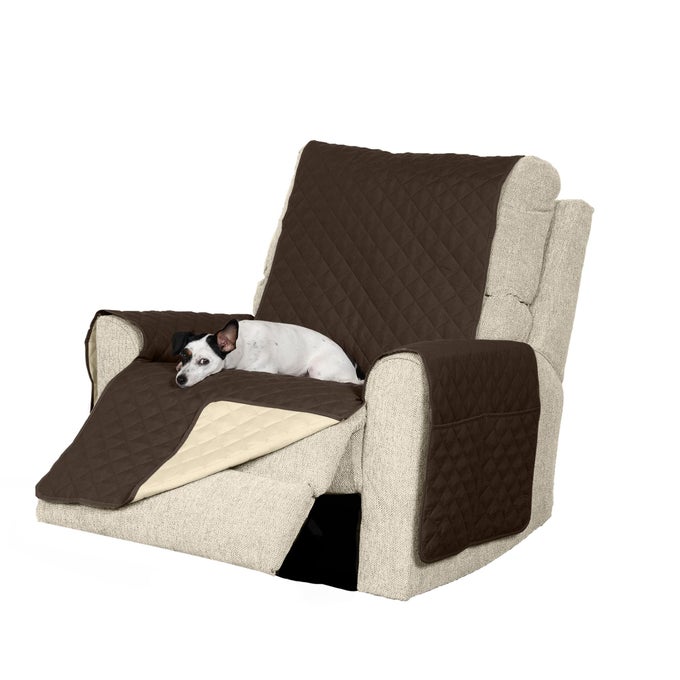 WATERRESISTANT REVERSIBLE RECLINER CHAIR COVER PROTECTOR W SIDE POCKETS FOR DOGS CATS CHILDREN TWOTONE PINSONIC QUILTED LIVING ROOM FURNITURE COVER ESPRESSOCLAY RECLINER
