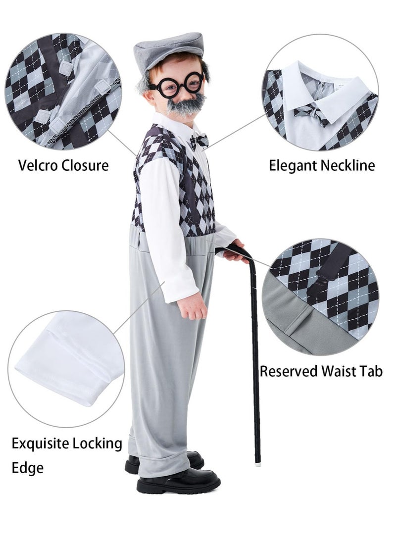 Excefore Old Man Costume Kids, Boys 100 Days of School Costume Grandpa Costume Kids 100 Year Old Costume Boys Dress up, M Size - Image 3