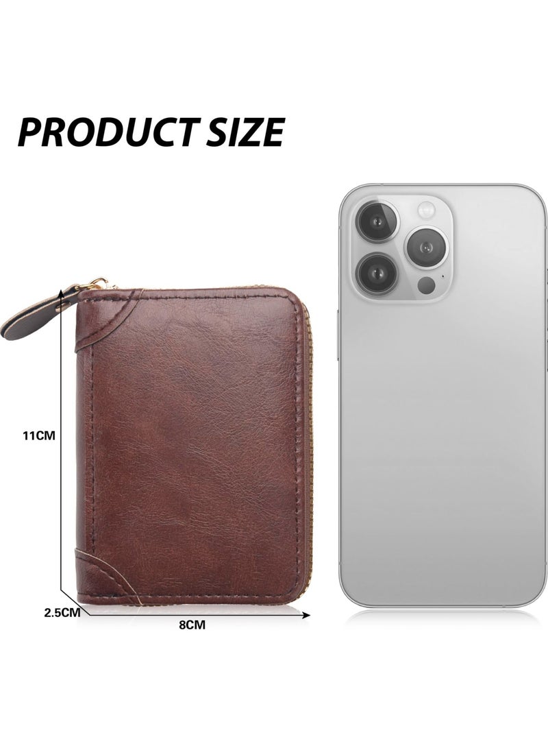 NIIMBOT Card Holder with Coin Compartment, Leather Credit Card Holder with Lots of Space for up to 20 Cards,Wallet for Men and Women with RFID NFC Protection, brown, Minimalist - Image 3