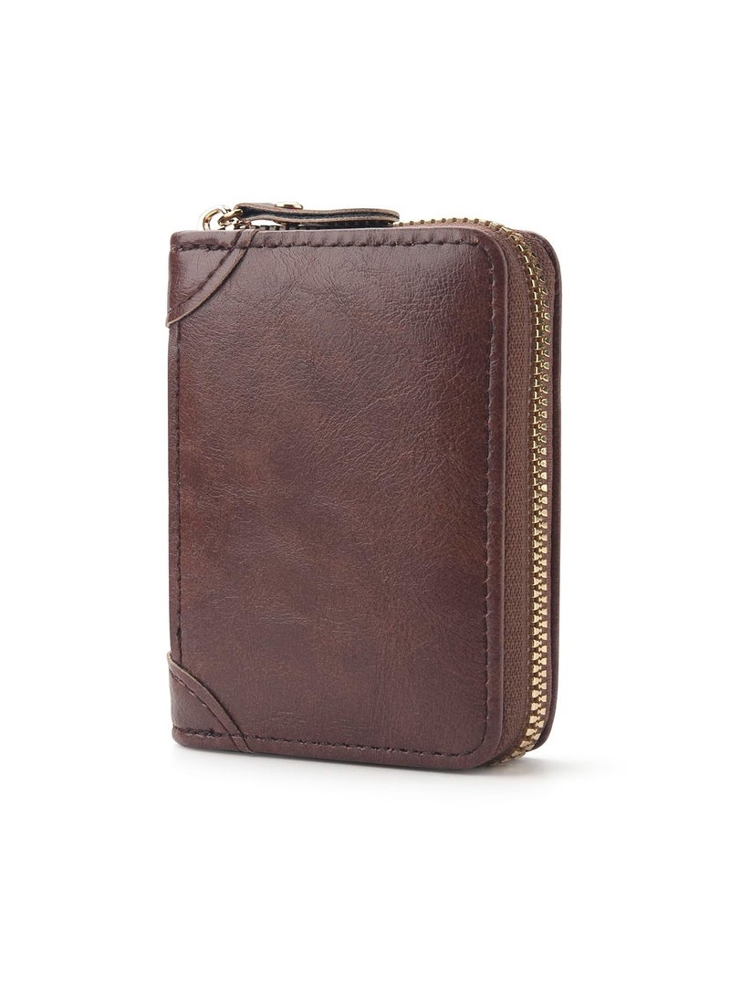 NIIMBOT Card Holder with Coin Compartment, Leather Credit Card Holder with Lots of Space for up to 20 Cards,Wallet for Men and Women with RFID NFC Protection, brown, Minimalist - Image 2