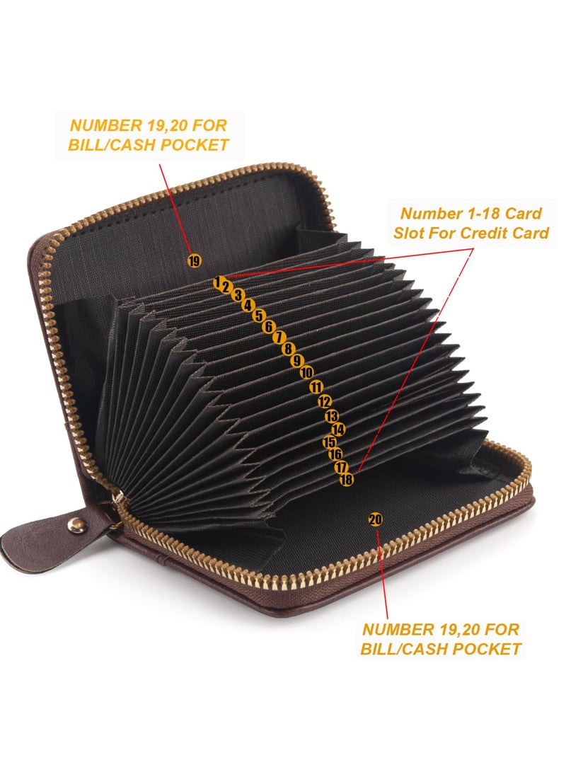 NIIMBOT Card Holder with Coin Compartment, Leather Credit Card Holder with Lots of Space for up to 20 Cards,Wallet for Men and Women with RFID NFC Protection, brown, Minimalist - Image 5