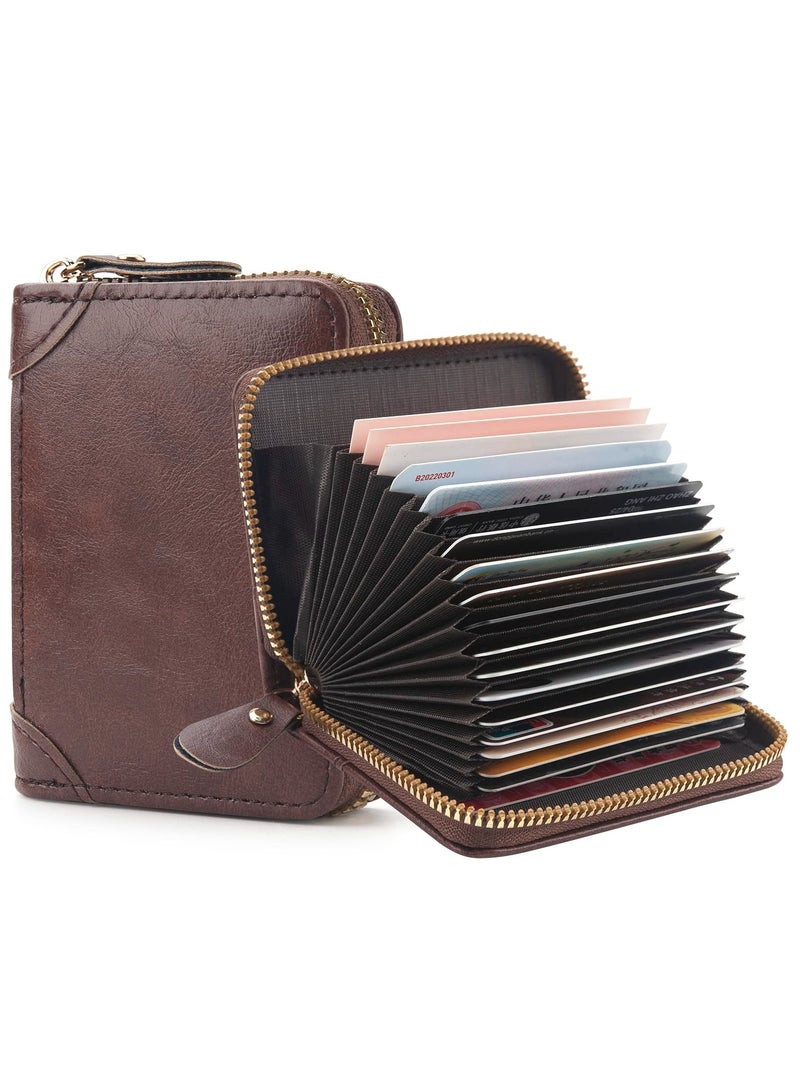 NIIMBOT Card Holder with Coin Compartment, Leather Credit Card Holder with Lots of Space for up to 20 Cards,Wallet for Men and Women with RFID NFC Protection, brown, Minimalist - Image 4