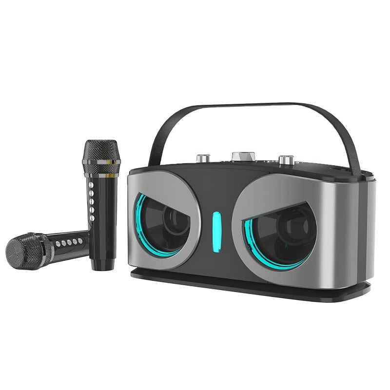 Portable Karaoke Machine with Dual Wireless Microphones RGB Lights for Home Party Gray - Image 2