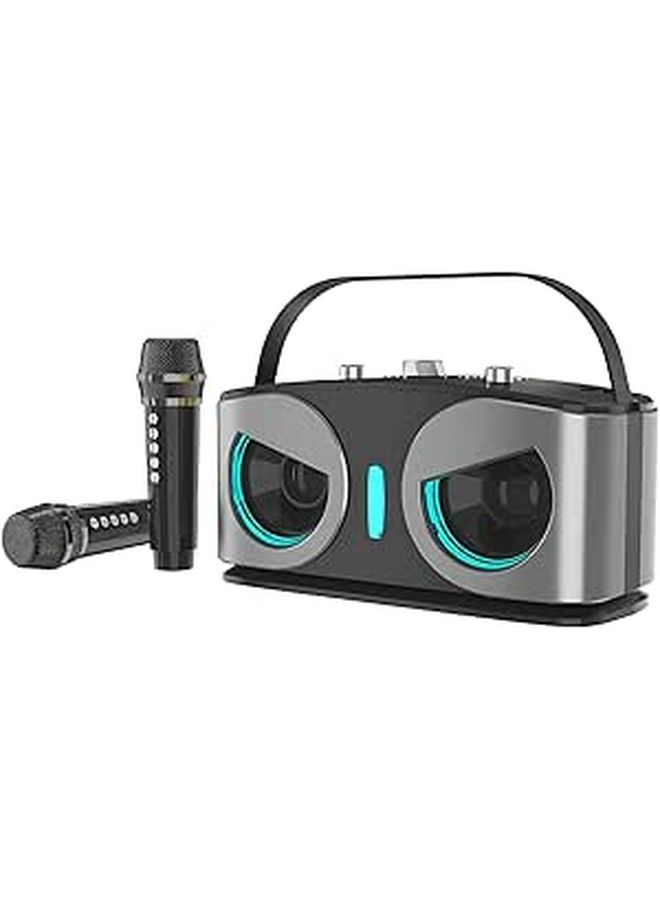 Portable Karaoke Machine with Dual Wireless Microphones RGB Lights for Home Party Gray - Image 1