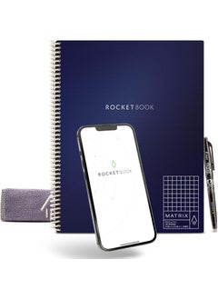 Rocketbook Matrix Smart Reusable Graph Notebook  Ecofriendly Digitally Connected Isometric Notebook  Mdinight Blue Letter Size 85 x 11 with Pen Cloth and App Included