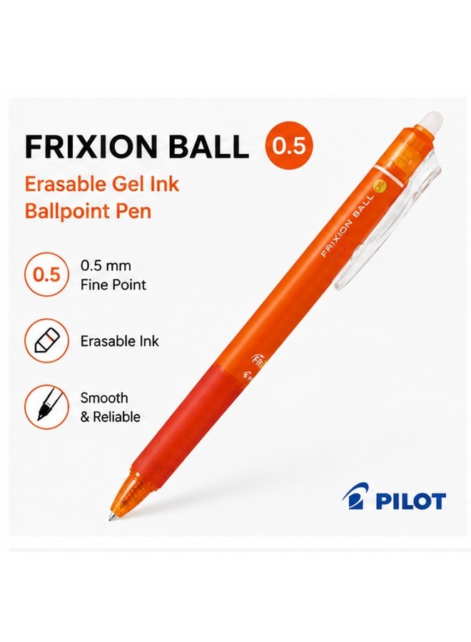 PILOT FriXion Ball Knock Erasable Gel Pen LFBK-23EF-O, 0.5 mm, Orange, Gel Ink, 1 pen for planner emphasis - Image 1