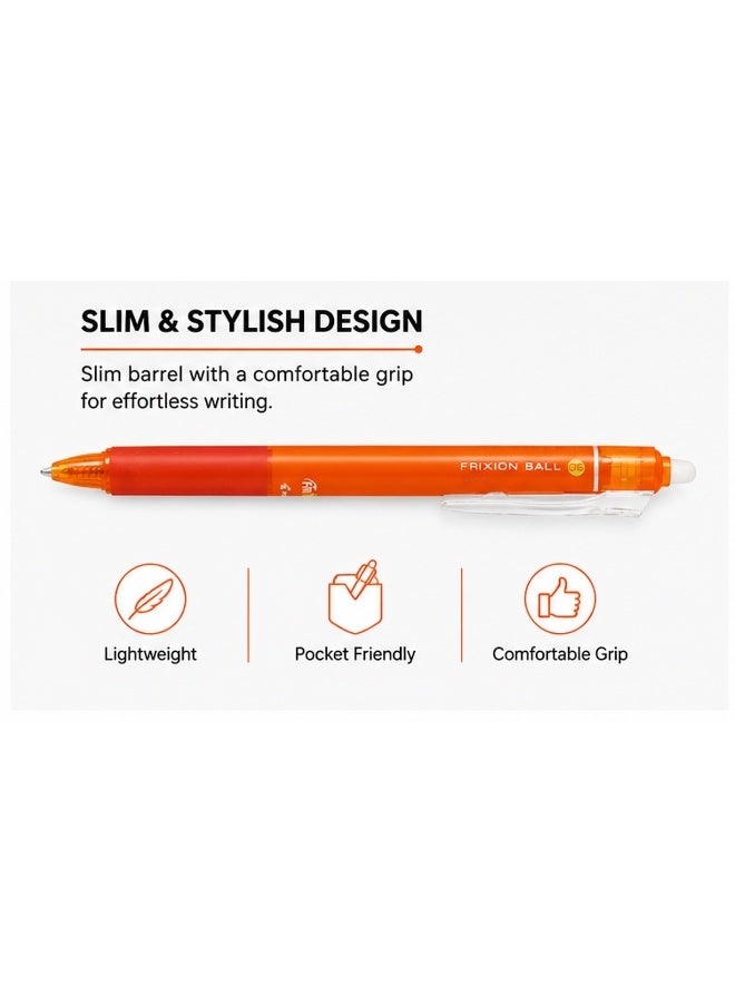 PILOT FriXion Ball Knock Erasable Gel Pen LFBK-23EF-O, 0.5 mm, Orange, Gel Ink, 1 pen for planner emphasis - Image 4