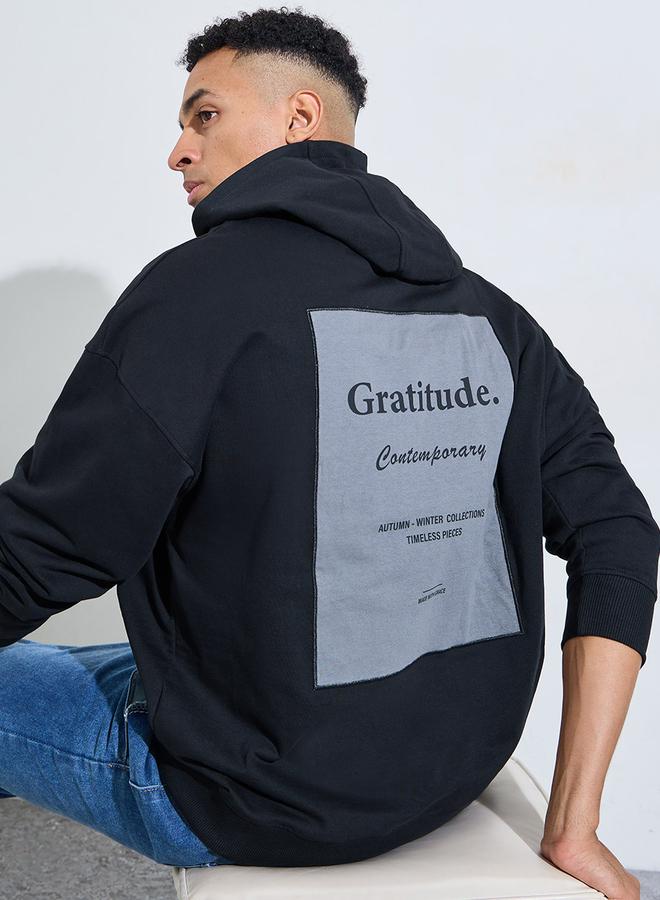 Styli Black Printed Oversized Hoodie - Image 1