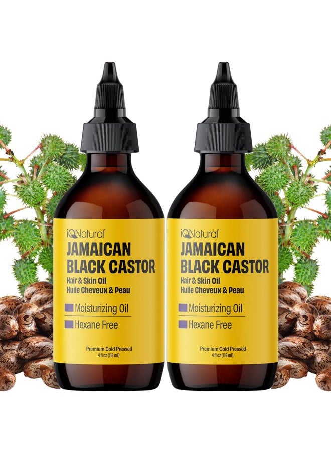 IQ Natural - IQ Natural Jamaican Black Castor Oil for Hair Growth and Skin Conditioning, 100% Pure Cold Pressed, Scalp, Nail and Hair Oil - (2 PACK Unscented) (4oz) - Image 1
